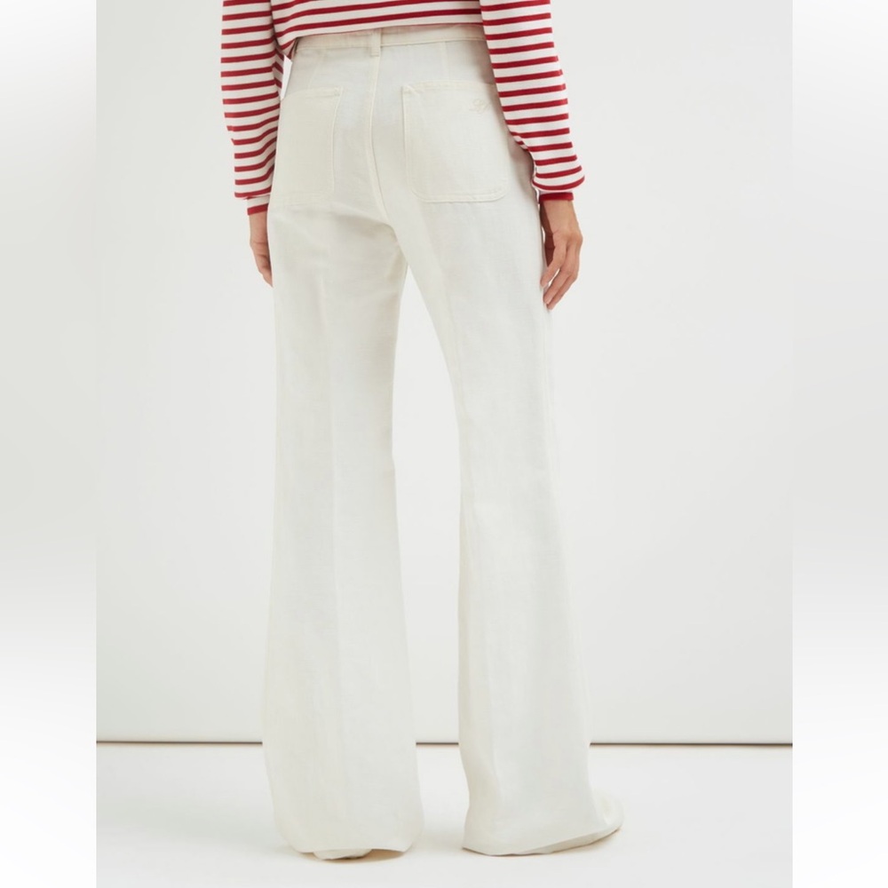 Loro Piana Elegant Cream Wide-Leg Pants With Red Seams Size 40 EU or Small US